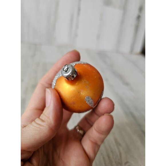 Vintage yellow glitter indent ball mercury glass ornament reflector Xmas tree - Picture 7 of 8